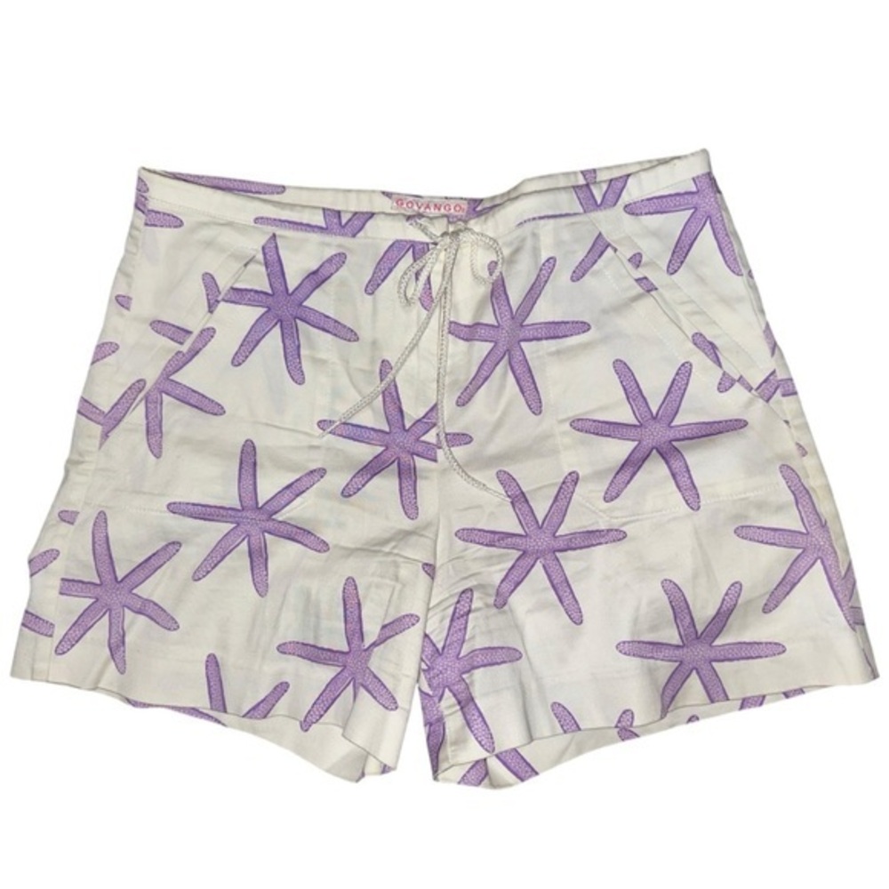 Govango Vintage Women’s 6 White Purple Starfish Printed Cotton High Rise Shorts